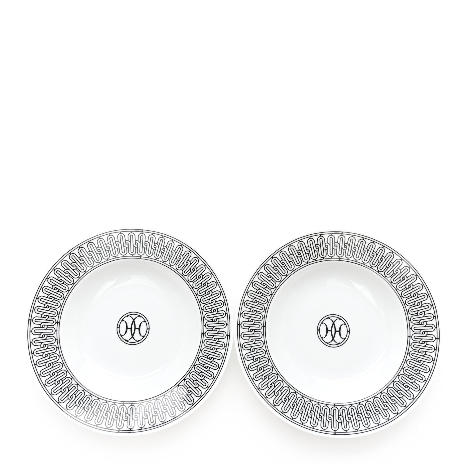 Hermes Porcelain H Deco Soup Bowl Set of 2 Black White 1 of 5