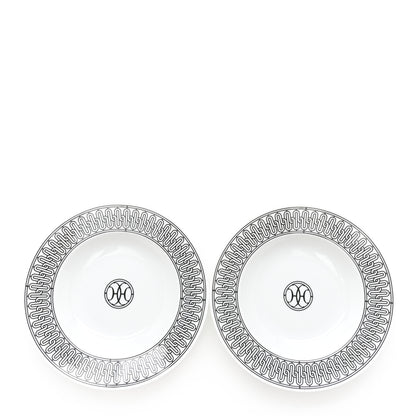 Hermes Porcelain H Deco Soup Bowl Set of 2 Black White 1 of 5