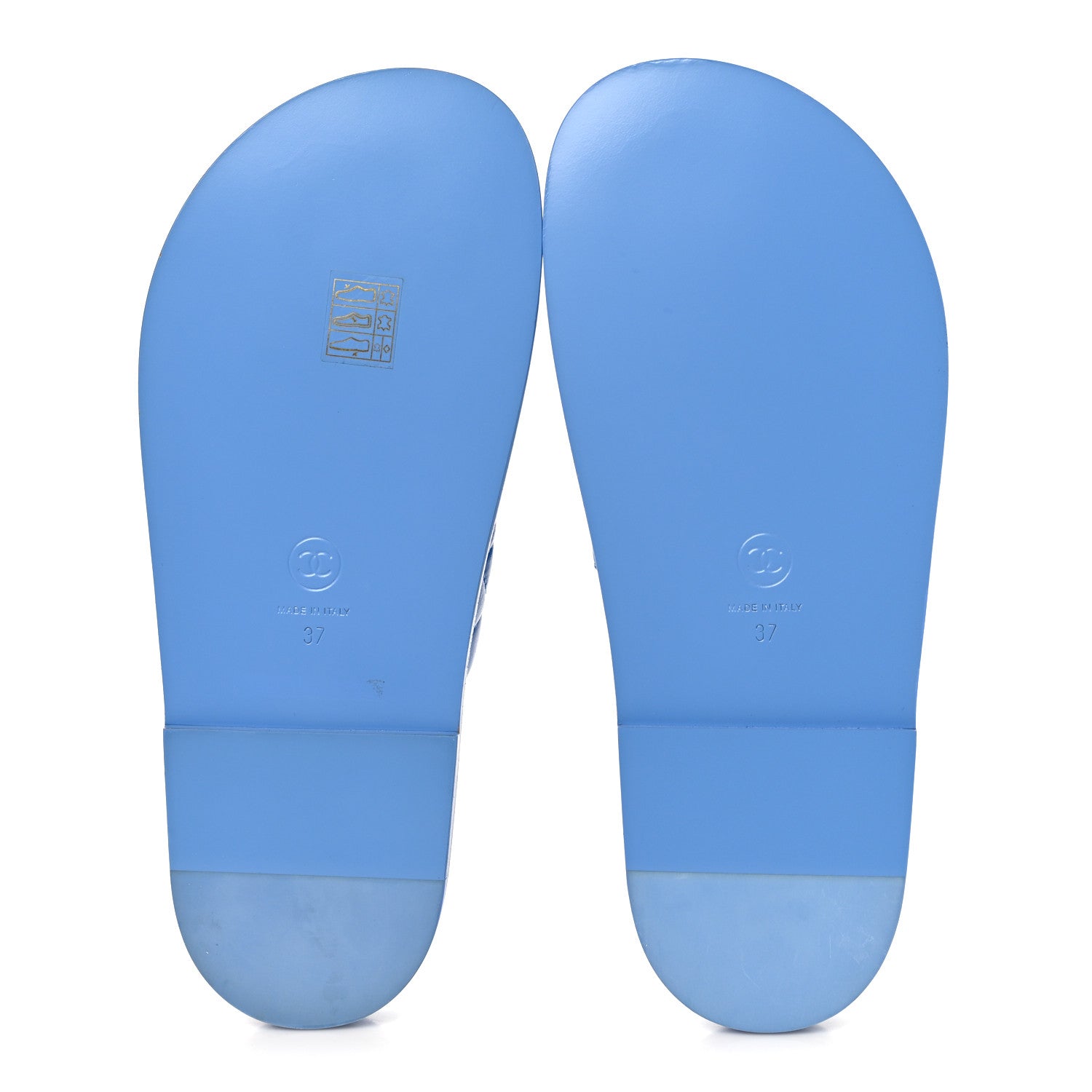 Chanel Lambskin Quilted Velcro Dad Chain CC Slide Sandals 37 Blue 6 of 10
