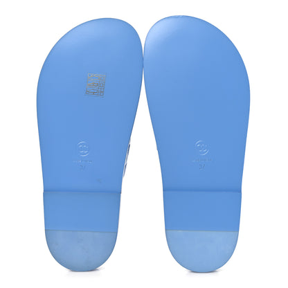 Chanel Lambskin Quilted Velcro Dad Chain CC Slide Sandals 37 Blue 6 of 10