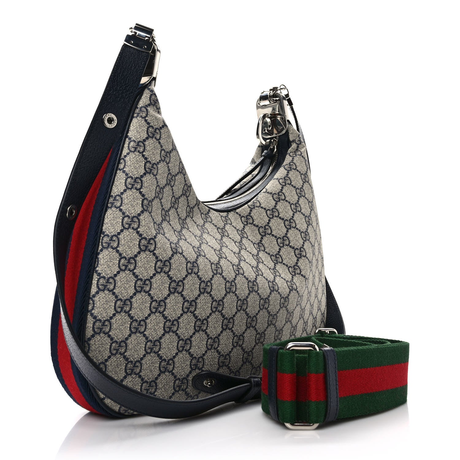 Gucci GG Supreme Monogram Textured Calfskin Web Large Attache Shoulder Bag Beige Blue 3 of 8
