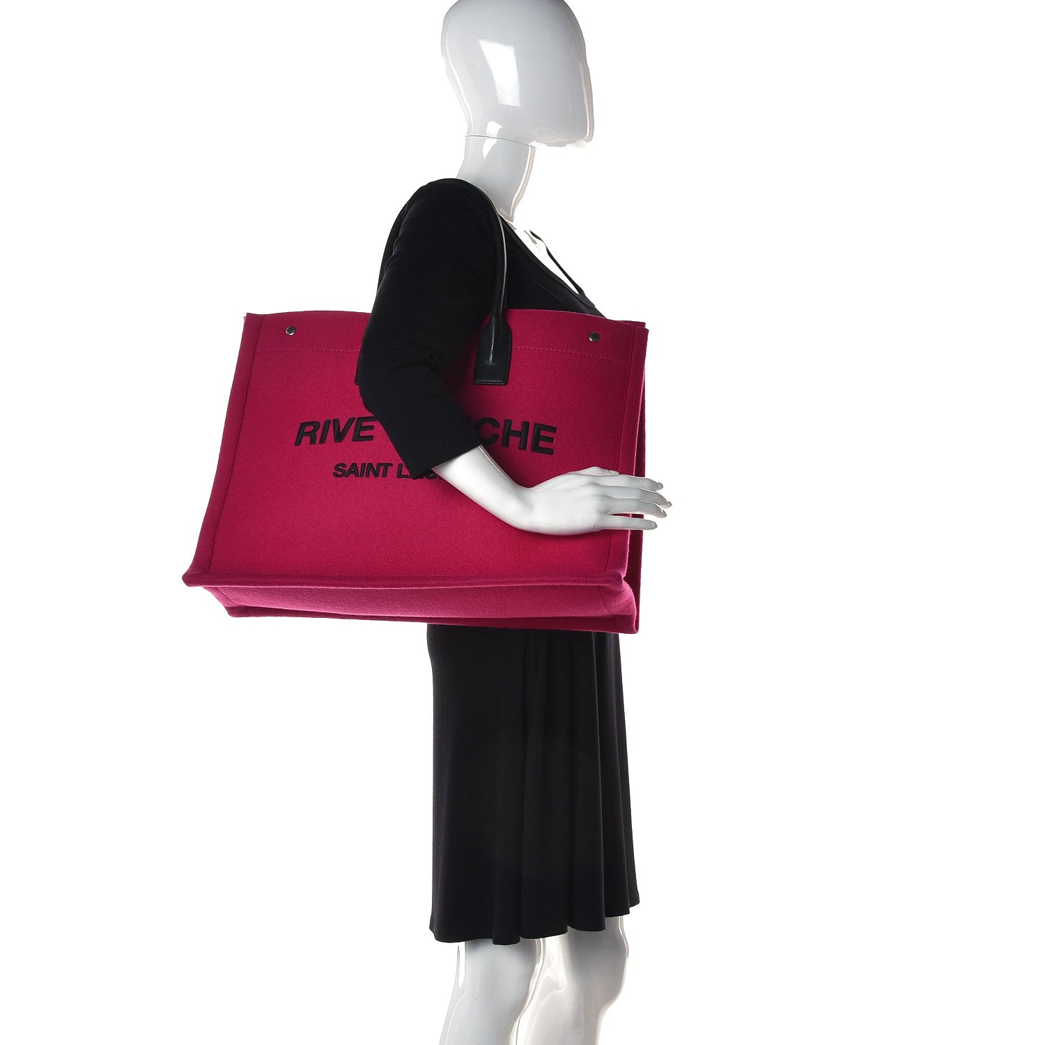 Saint Laurent Wool Rive Gauche Tote Fuchsia 2 of 9