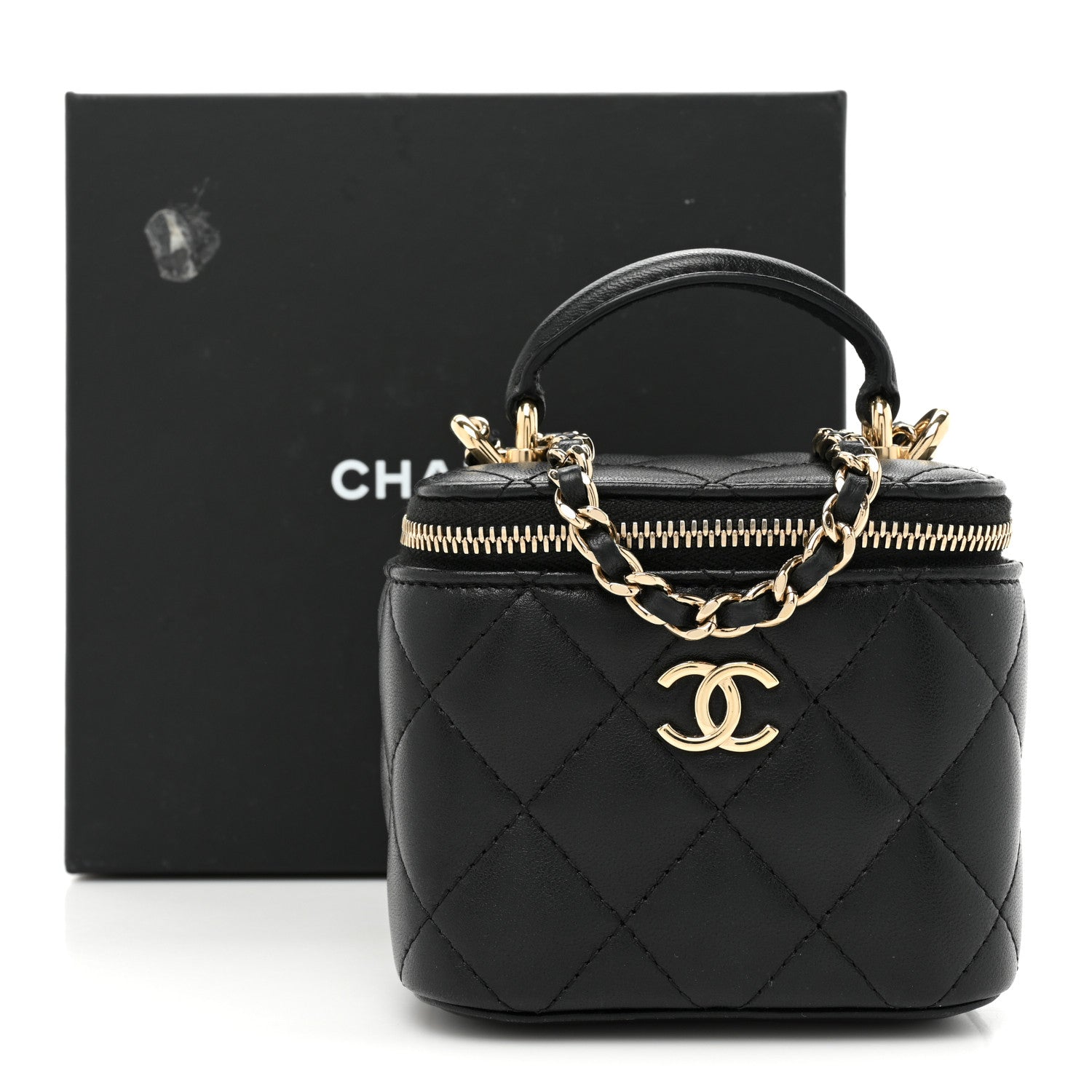 Chanel Lambskin Quilted Top Handle Mini Vanity Case With Chain Black 11 of 11