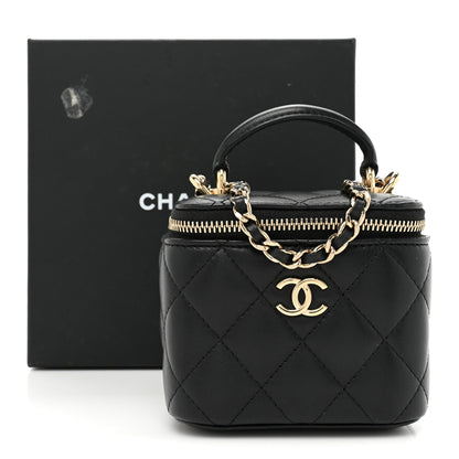 Chanel Lambskin Quilted Top Handle Mini Vanity Case With Chain Black 11 of 11