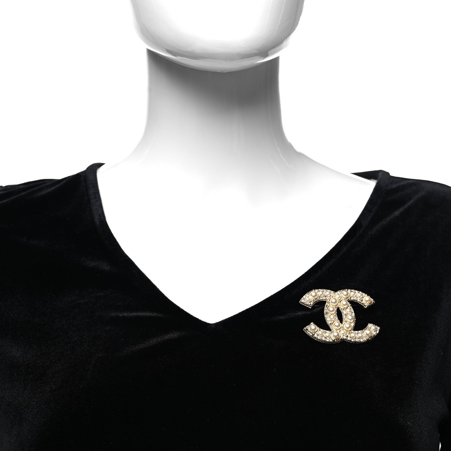 Chanel Metal Crystal Graduated Pearl CC Brooch Gold 1 of 4