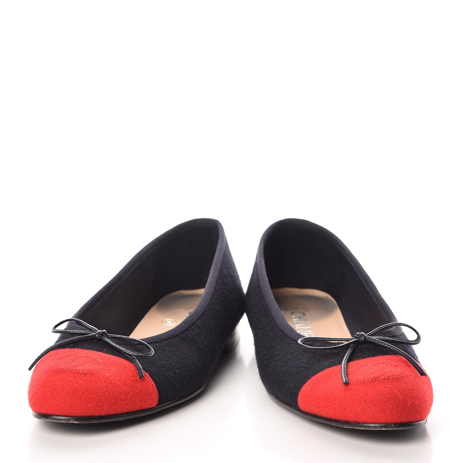Chanel Felt Suede Cap Toe CC Ballerina Flats 36 Blue Red 5 of 15
