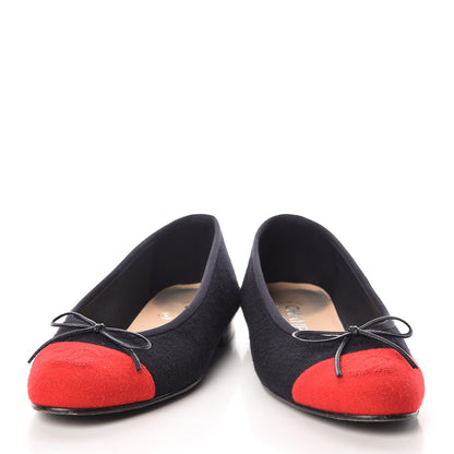 Chanel Felt Suede Cap Toe CC Ballerina Flats 36 Blue Red 5 of 15