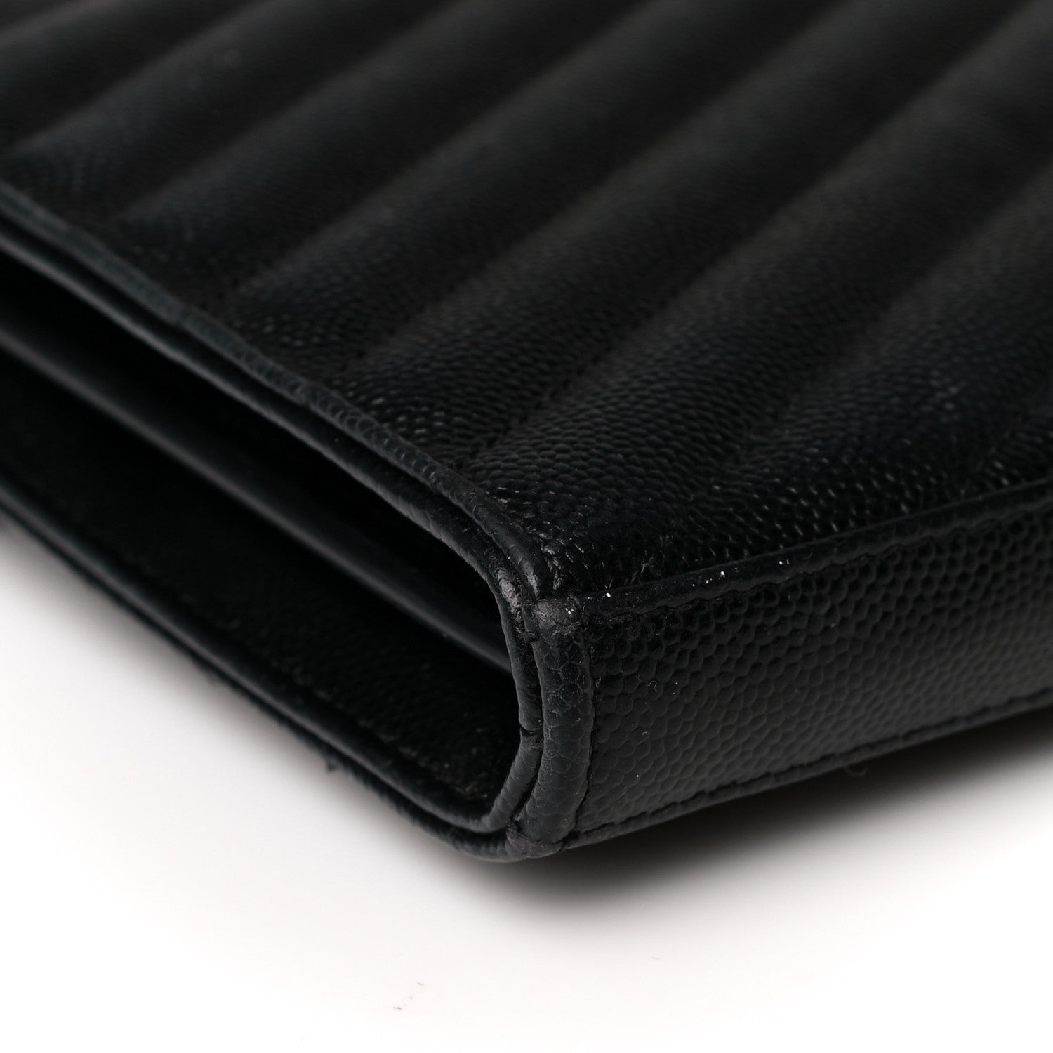 Saint Laurent Grain De Poudre Matelasse Chevron Monogram Chain Wallet Black 11 of 12