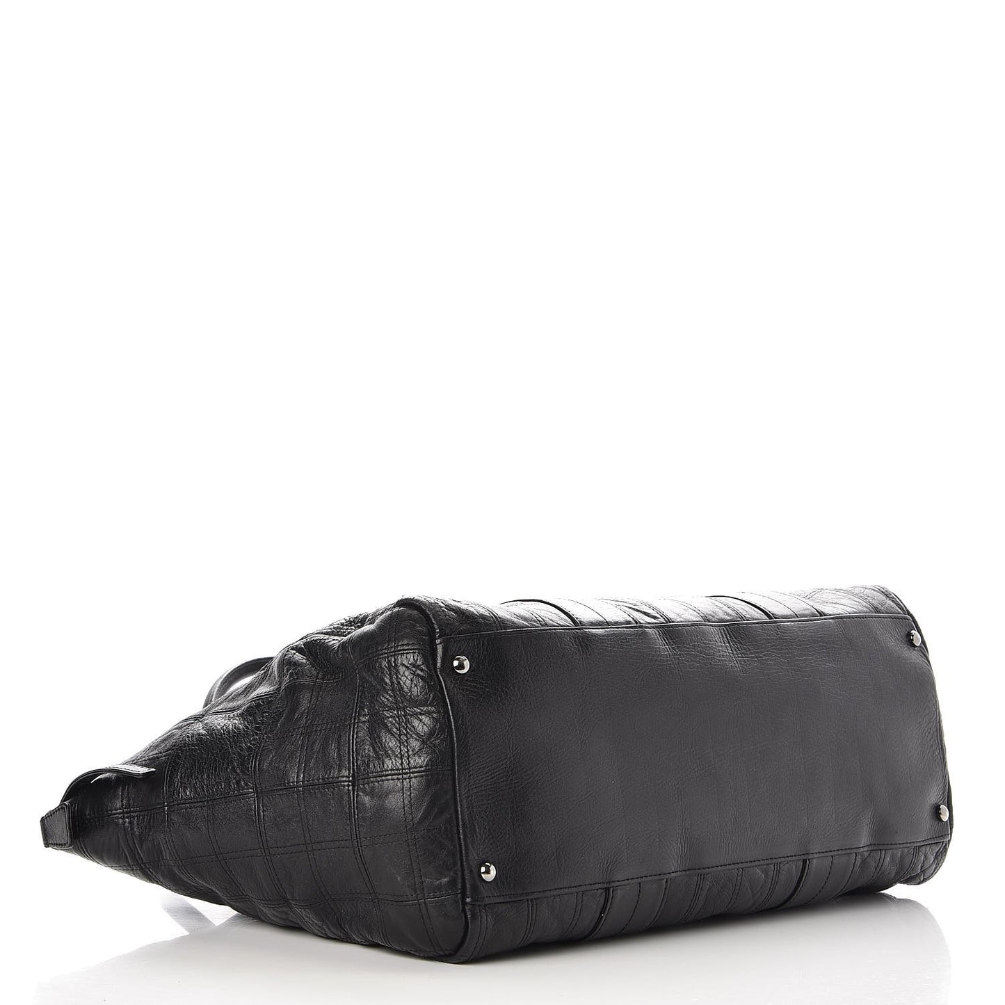 Lambskin Square Stitched Lax Large Tote Black