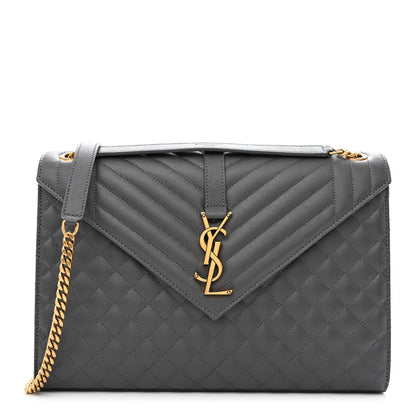 Saint Laurent Grain De Poudre Textured Mixed Matelasse Large Triquilt Monogram Satchel Storm 1 of 10