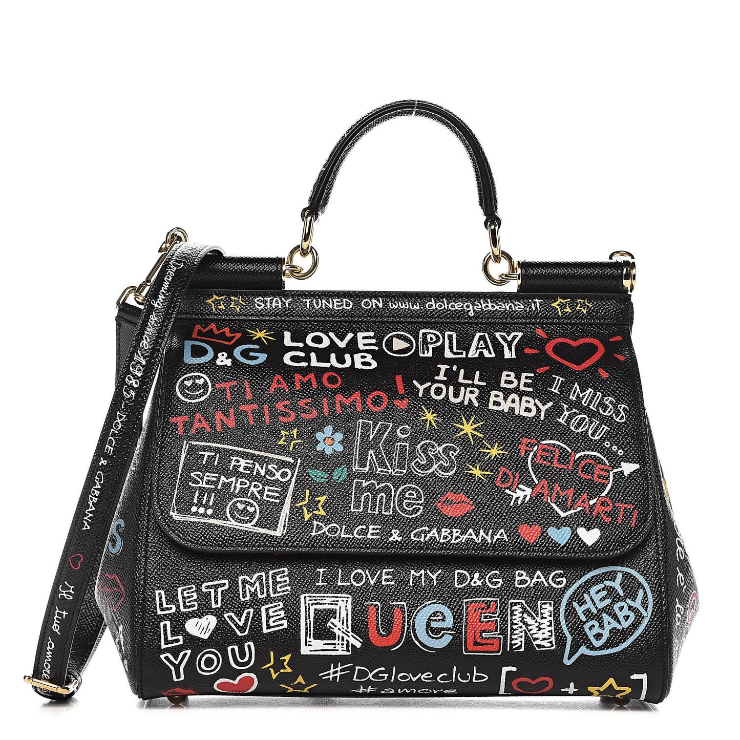 Dauphine Printed Medium Miss Sicily Satchel Black