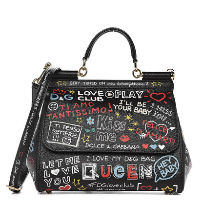 Dolce & Gabbana Dauphine Printed Medium Miss Sicily Satchel Black 1 of 11