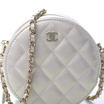 Chanel Iridescent Lambskin Quilted Round Clutch With Chain Ivory 10 of 11