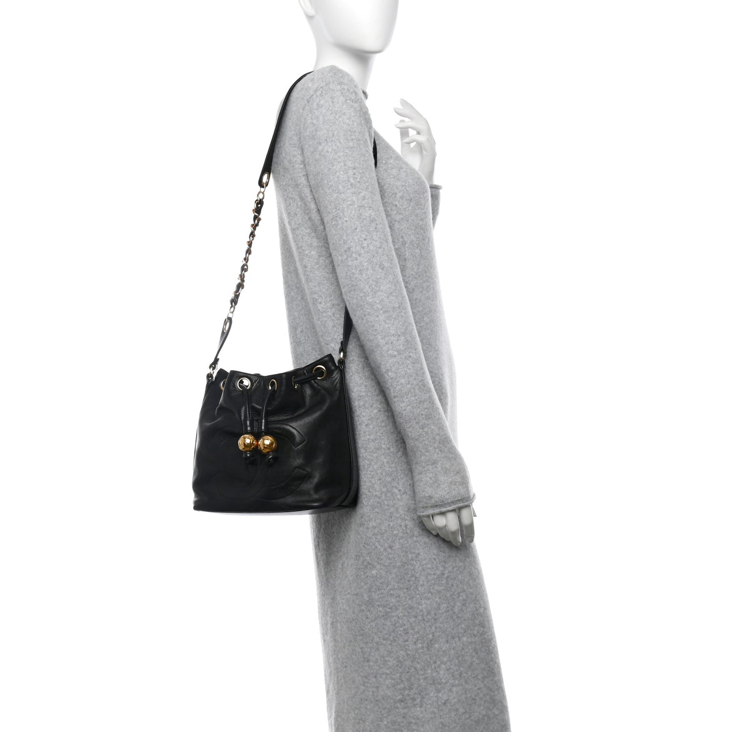 Lambskin CC Drawstring Bag Black