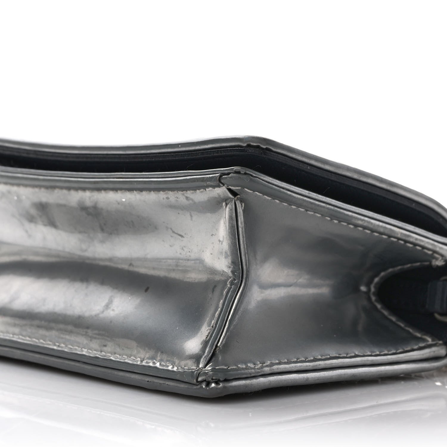 Christian Dior Metallic Patent Micro-Cannage Baby Diorama Flap Bag Silver 8 of 11