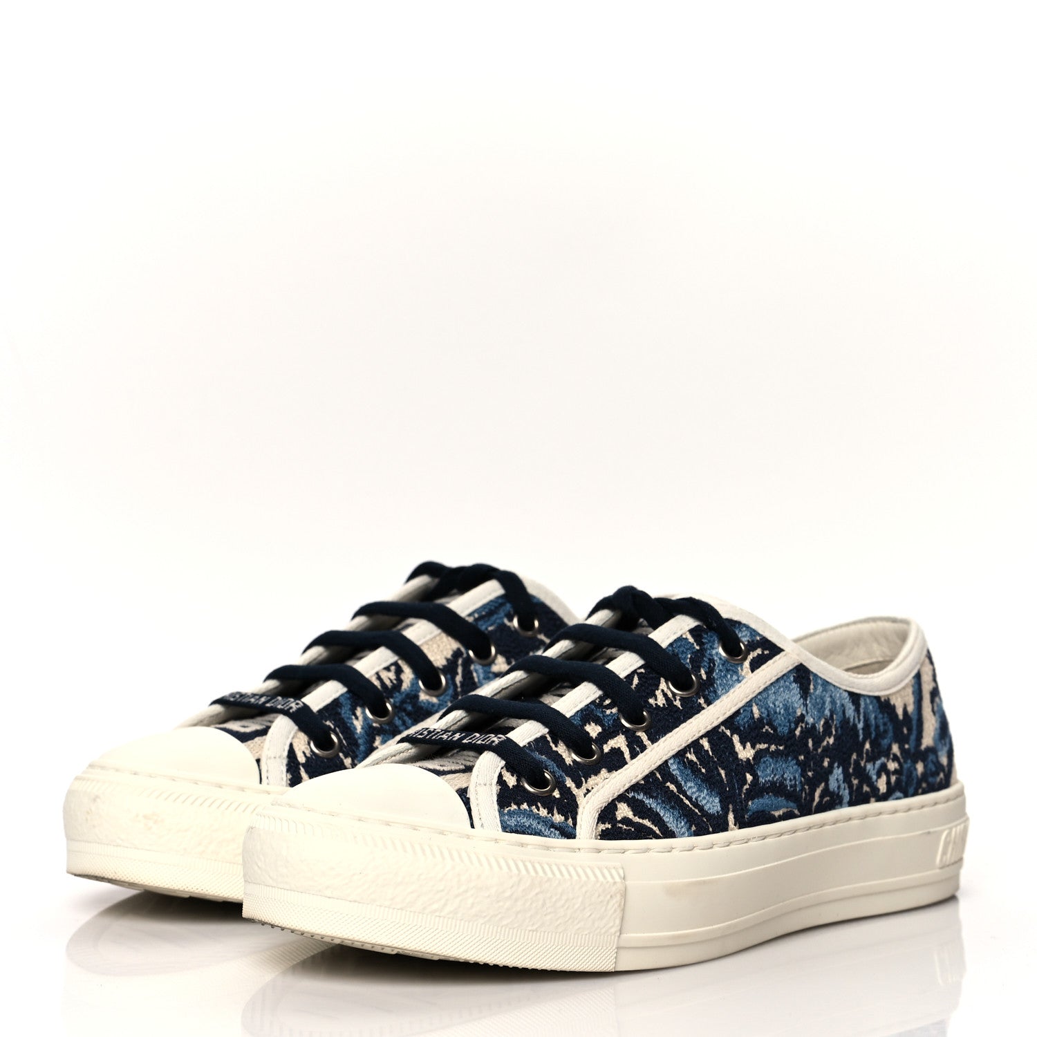 Christian Dior Canvas Palms Embroidered Womens Walk'N'Dior Low Top Sneakers 36 Indigo Blue 3 of 8