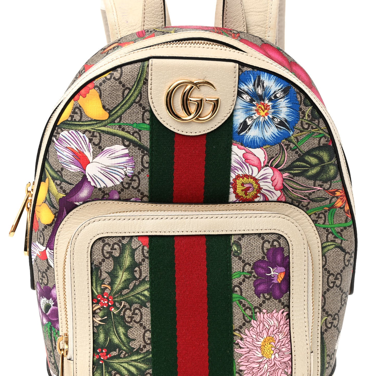 GG Supreme Monogram Flora Web Small Ophidia Day Backpack White