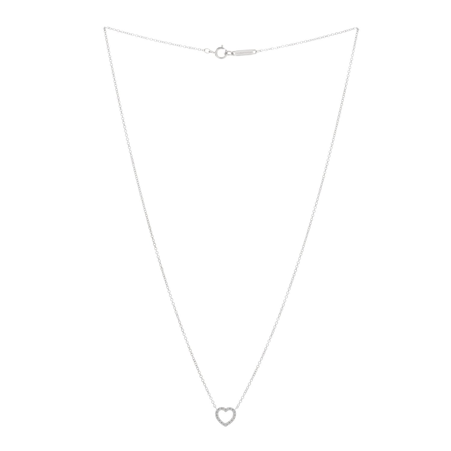 Tiffany 18K White Gold Diamond Metro Heart Pendant Necklace 2 of 4