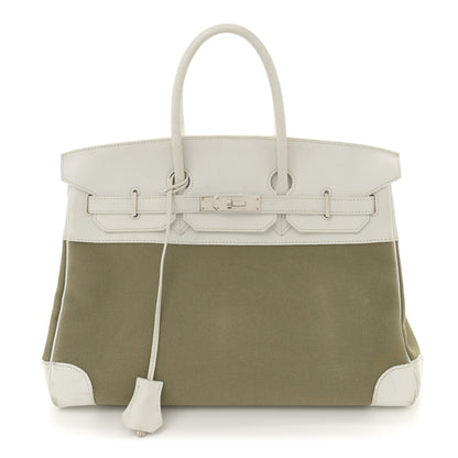 Hermes Swift Toile Birkin 35 White Vert Miliatire 1 of 20