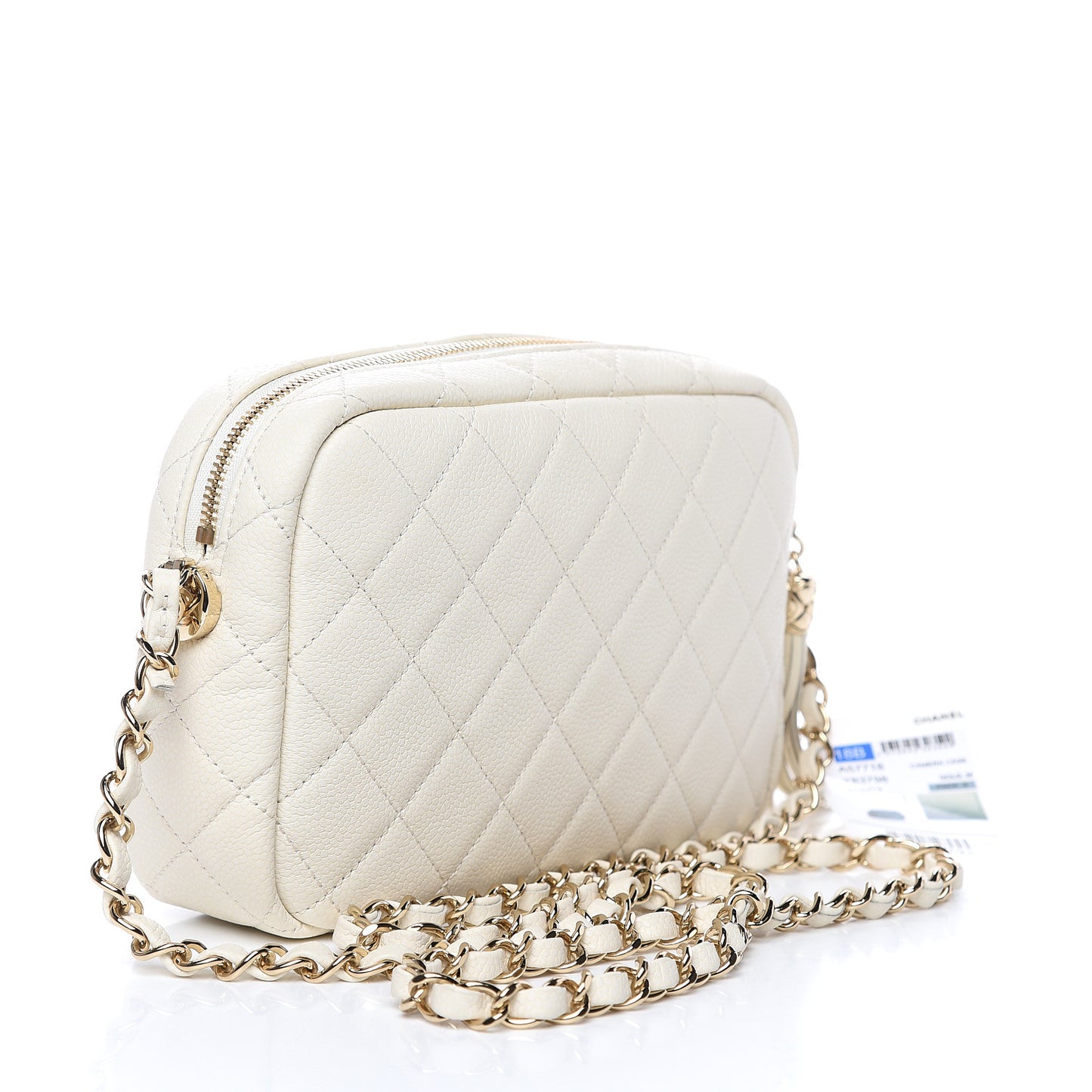 Caviar Flat Quilted Small Coco Tassel Camera Case White