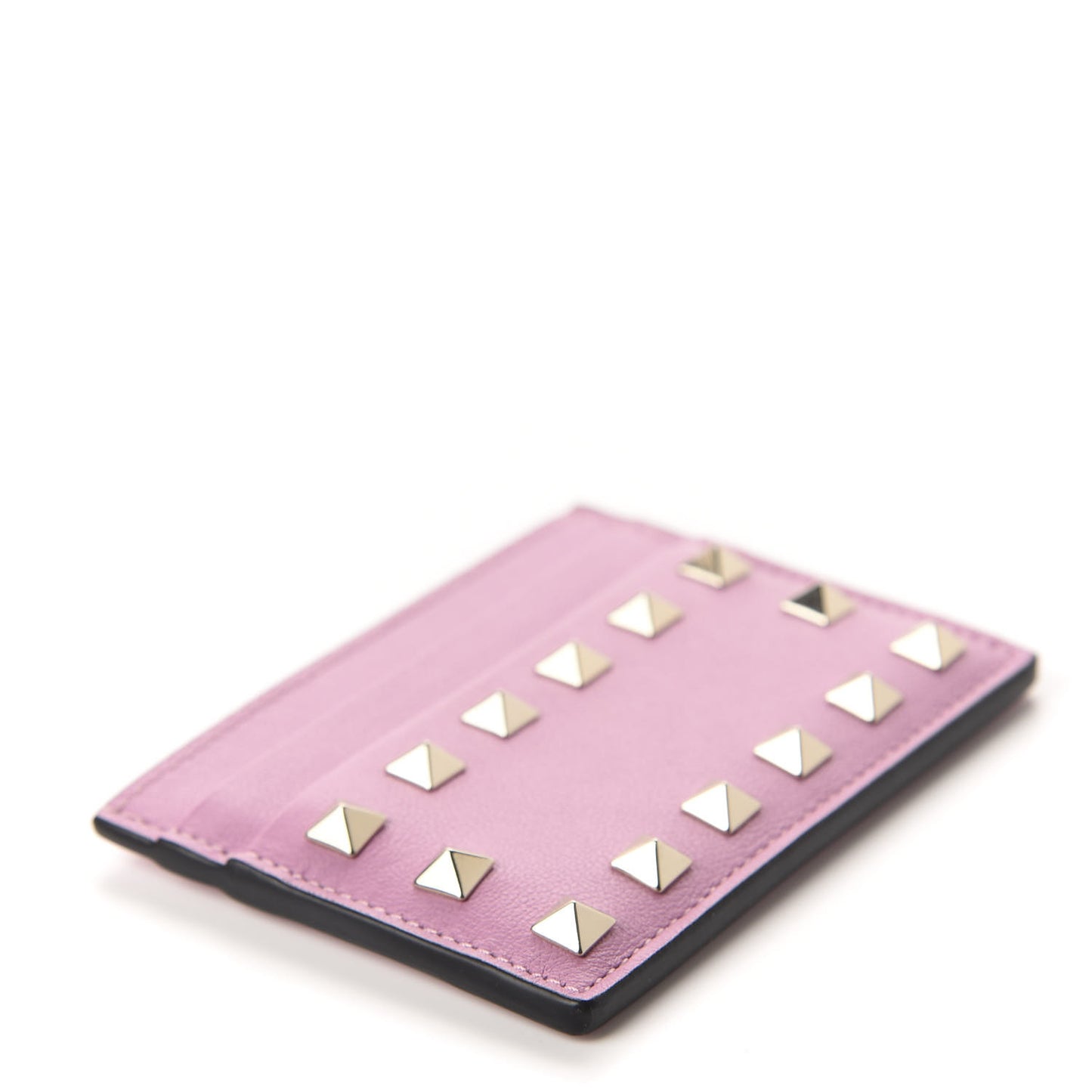 Vitello Rockstud Card Holder Pink