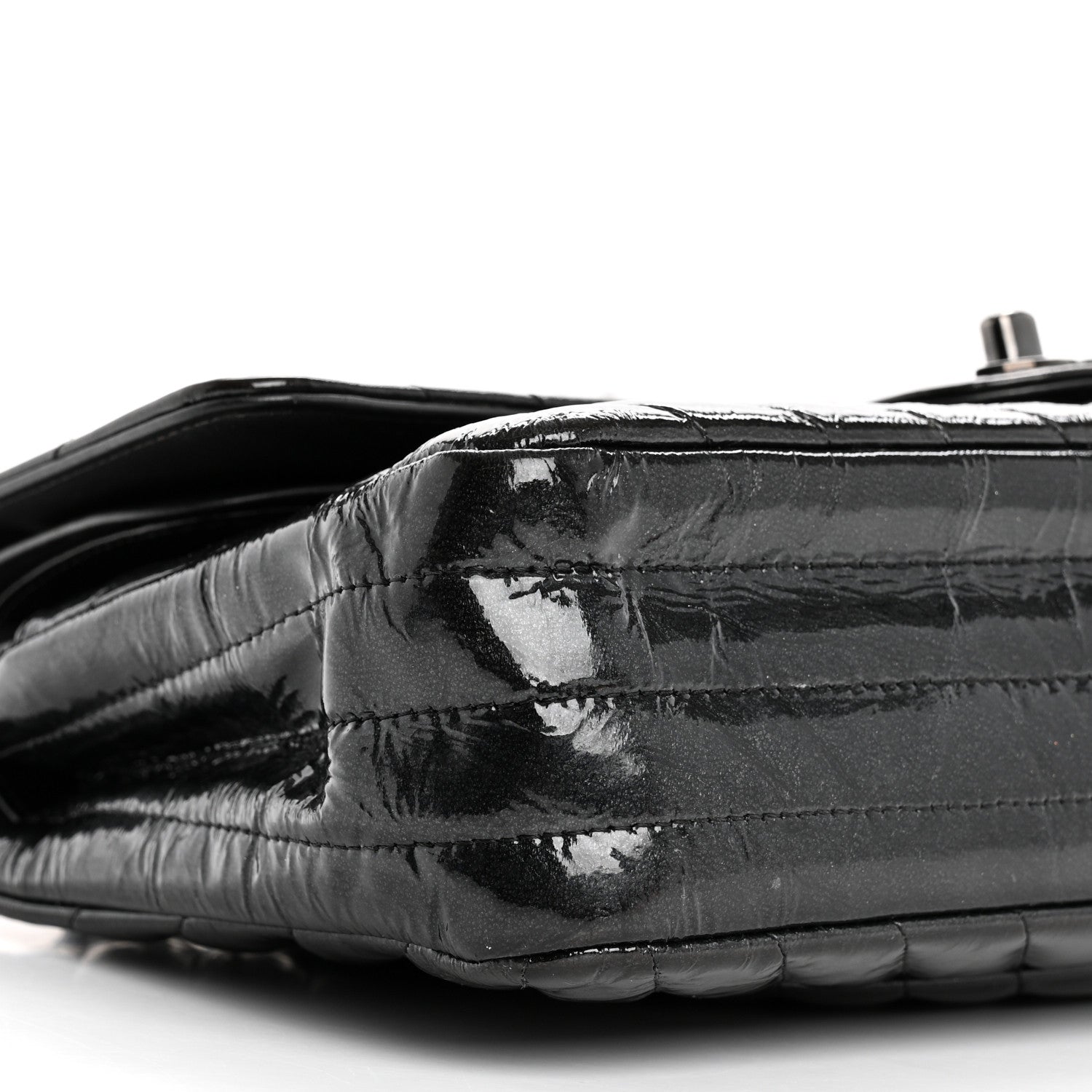 Chanel Metallic Patent Crumpled Calfskin Chevron Quilted Medium Double Flap So Black 9 of 12