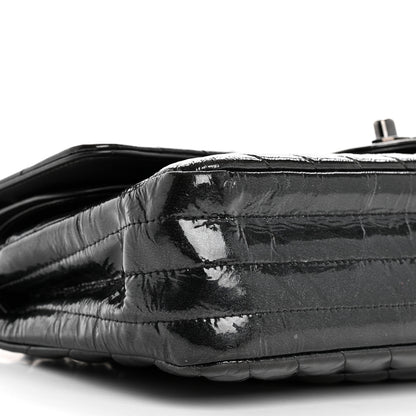Chanel Metallic Patent Crumpled Calfskin Chevron Quilted Medium Double Flap So Black 9 of 12