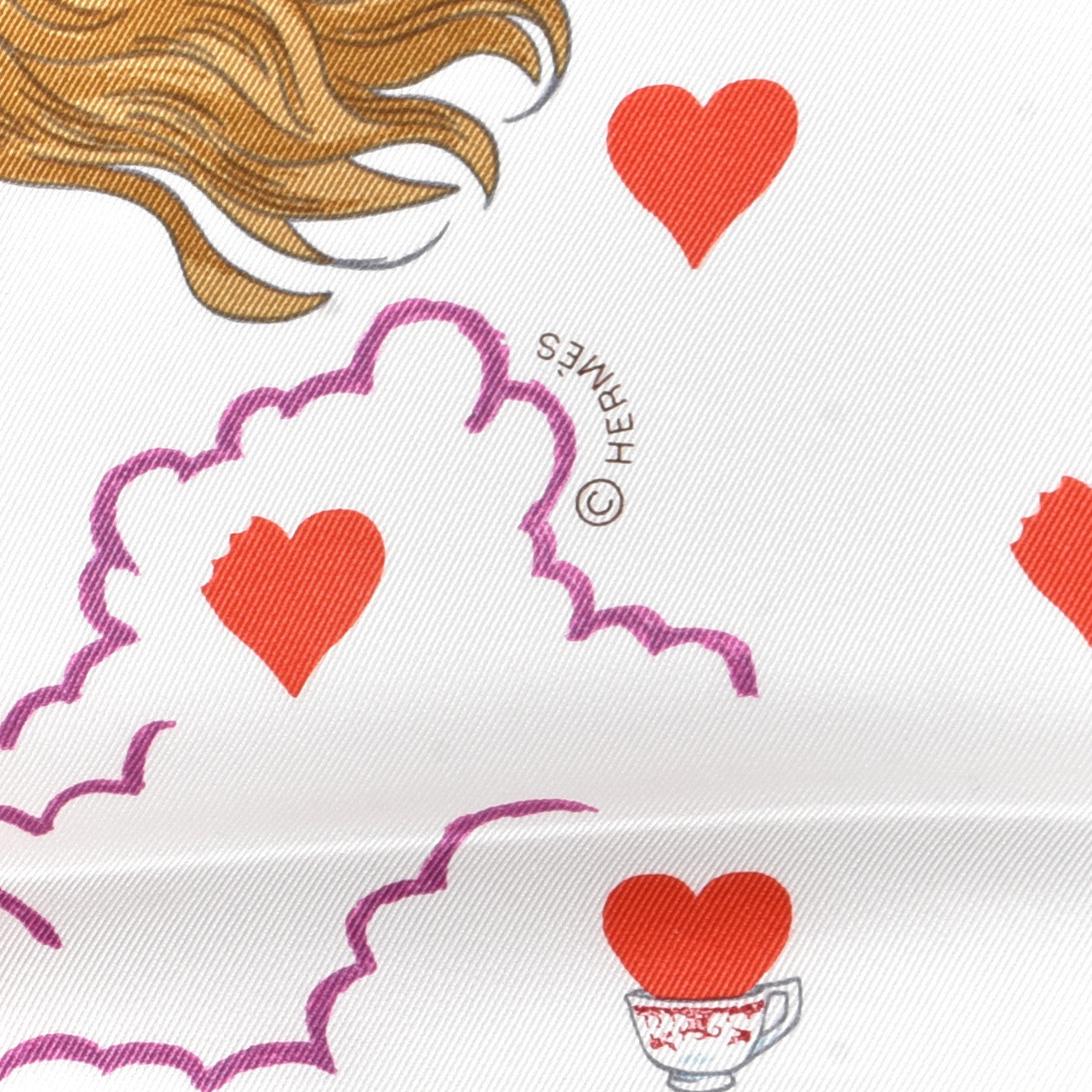 Hermes Silk Tea Time Scarf 70 White Framboise Rouge 2 of 5