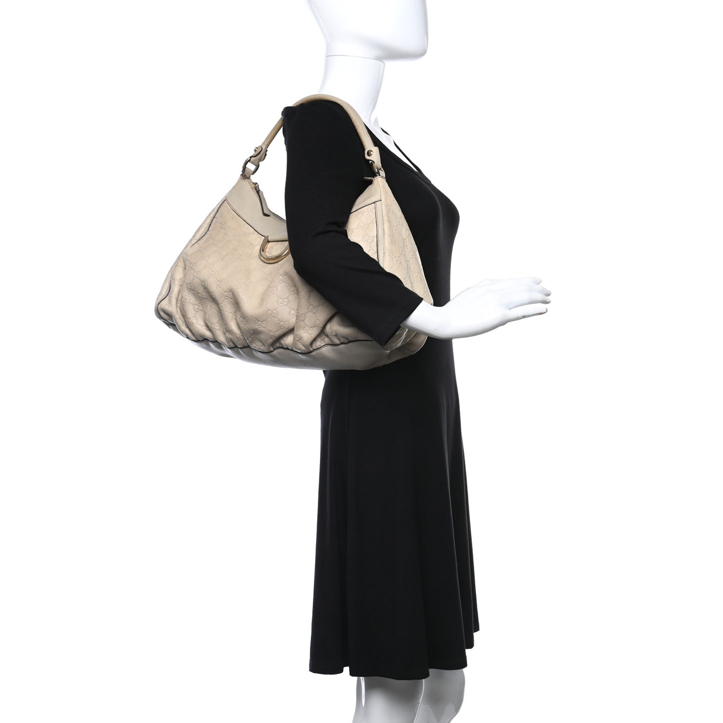 Guccissima Large D Gold Ring Hobo Off White