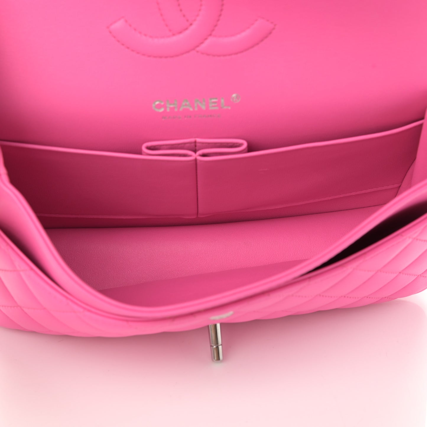 Lambskin Quilted Medium Double Flap Neon Pink