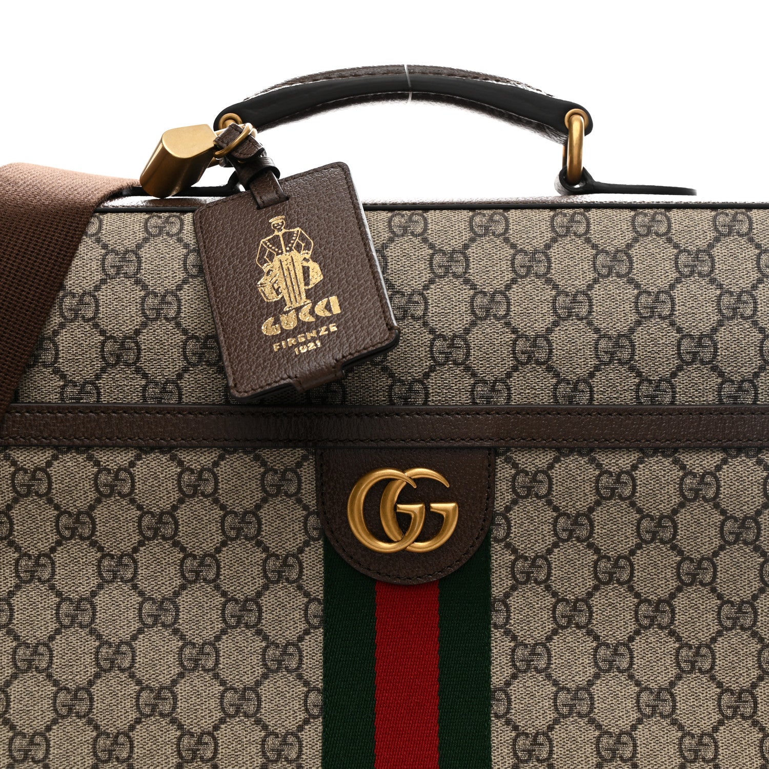 Gucci GG Supreme Monogram Textured Dollar Calfskin Web Ophidia Savoy Garment Bag Beige Ebony New Acero 7 of 9