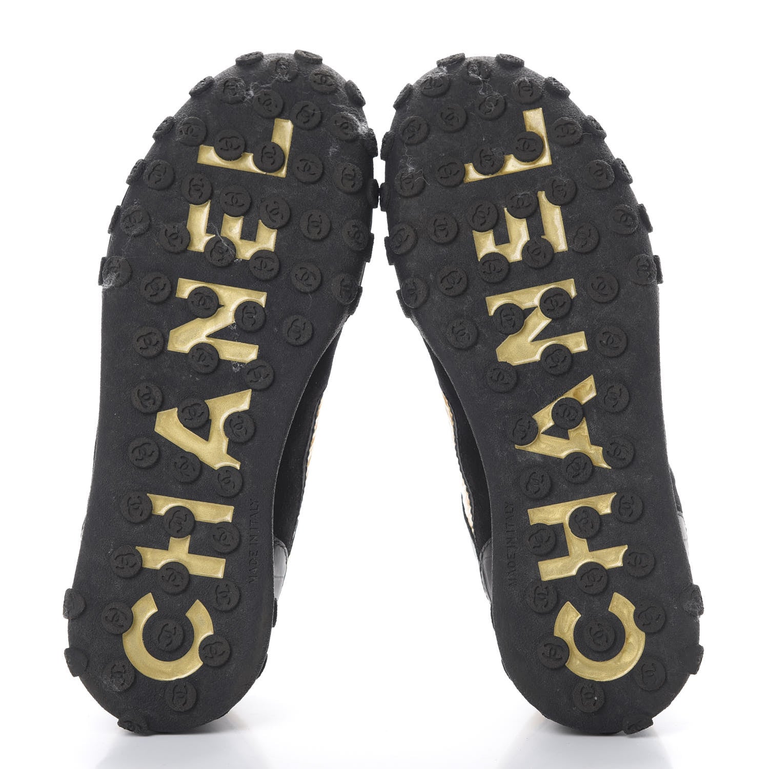 Chanel Metallic Fabric Calfskin Suede Crocodile Embossed CC Sneakers 36.5 Black Gold 5 of 9