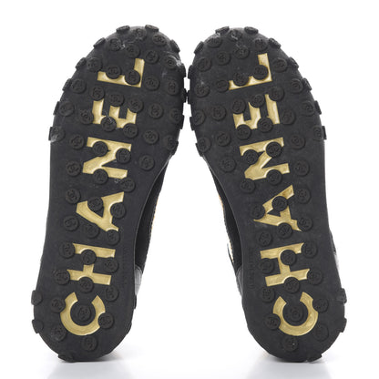 Chanel Metallic Fabric Calfskin Suede Crocodile Embossed CC Sneakers 36.5 Black Gold 5 of 9