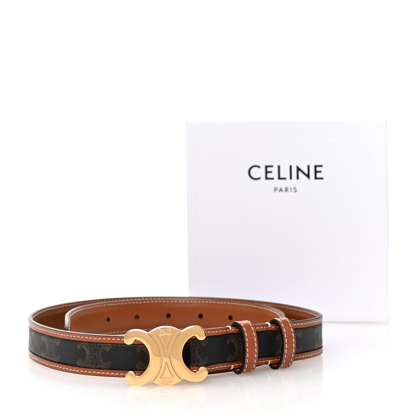 Canvas Calfskin Medium 25mm Triomphe Belt 85 34 Tan