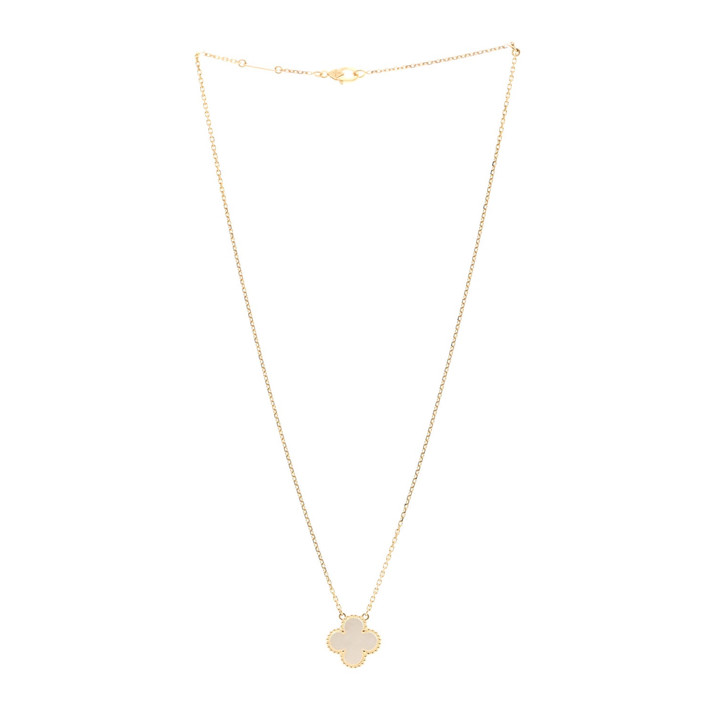 18K Yellow Gold Mother of Pearl Vintage Alhambra Pendant Necklace