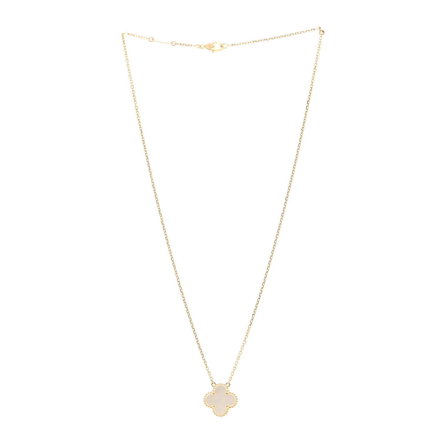 Van Cleef & Arpels 18K Yellow Gold Mother of Pearl Vintage Alhambra Pendant Necklace 3 of 5