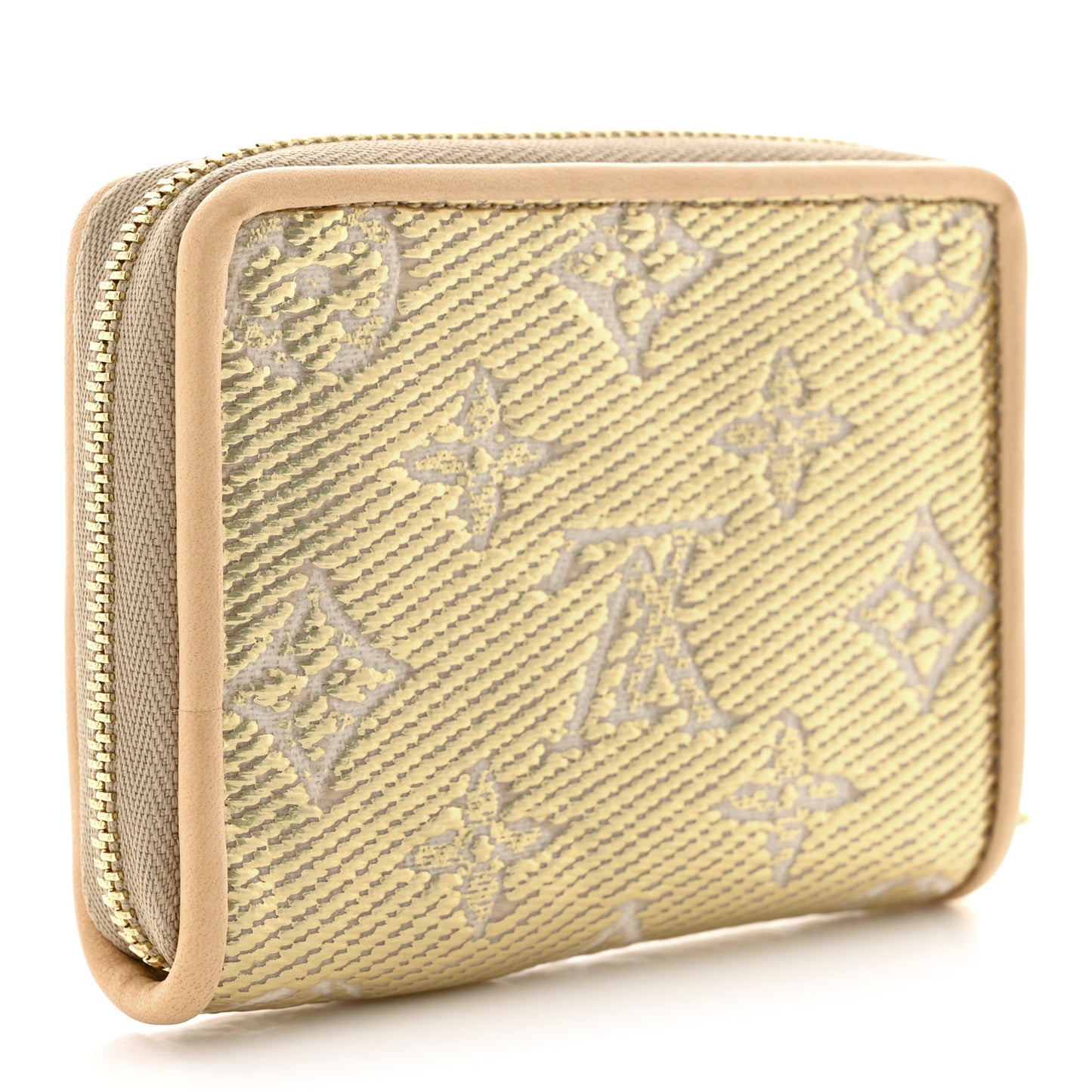 Lurex Jacquard Monogram Zippy Coin Purse Beige
