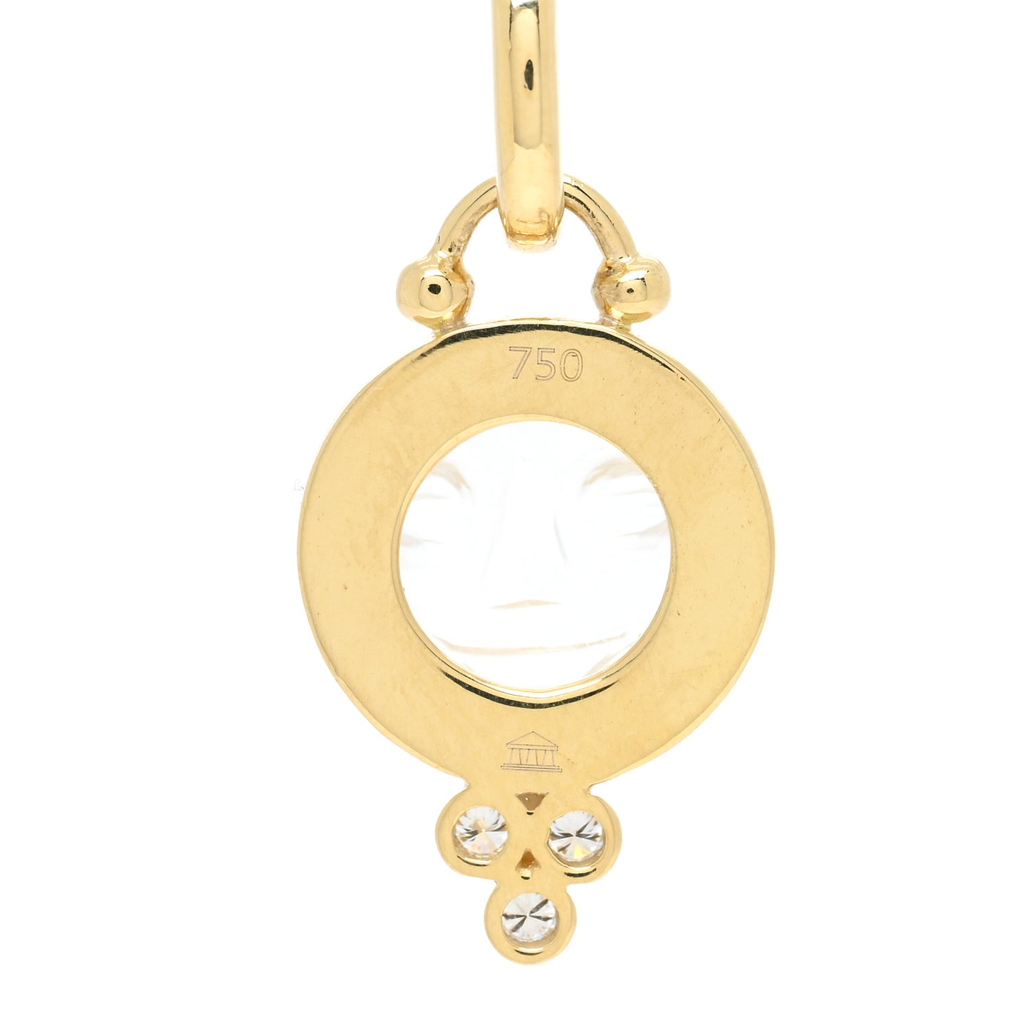 18K Yellow Gold Diamond Rock Crystal 10mm Moonface Pendant