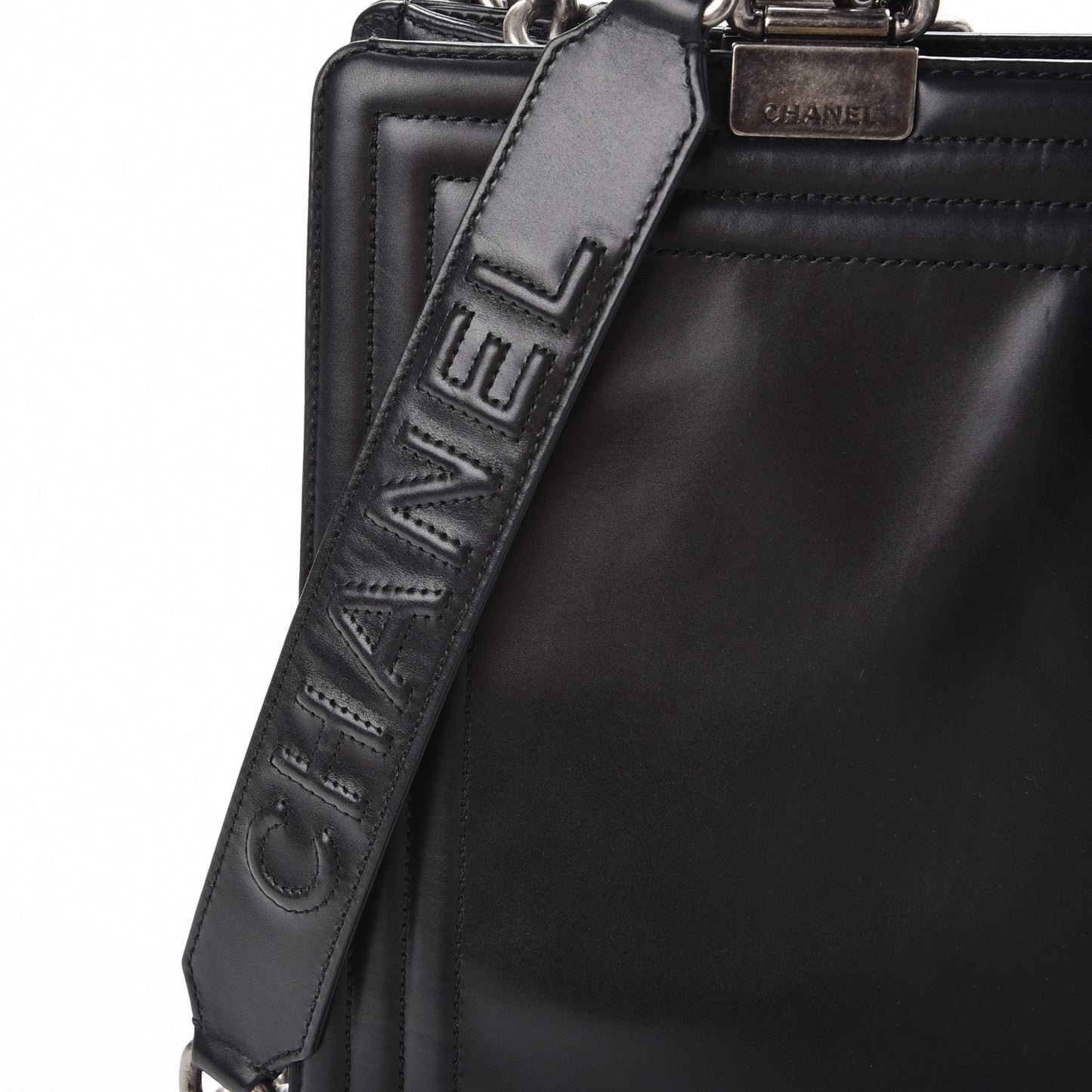Glazed Calfskin Boy Tote Black