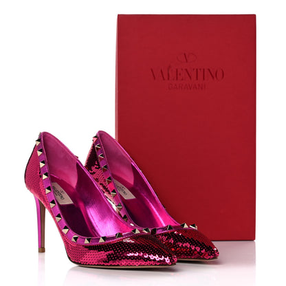 Valentino Garavani Metallic Nappa Sequin Liquid Metal Rockstud 85mm Pumps 39 Pink Orchid 12 of 12