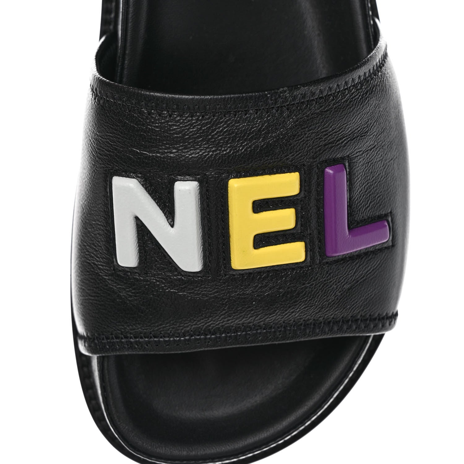 Chanel Lambskin Cha-Nel Mule Sandals 37.5 Black Multicolor 10 of 10