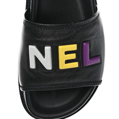 Chanel Lambskin Cha-Nel Mule Sandals 37.5 Black Multicolor 10 of 10