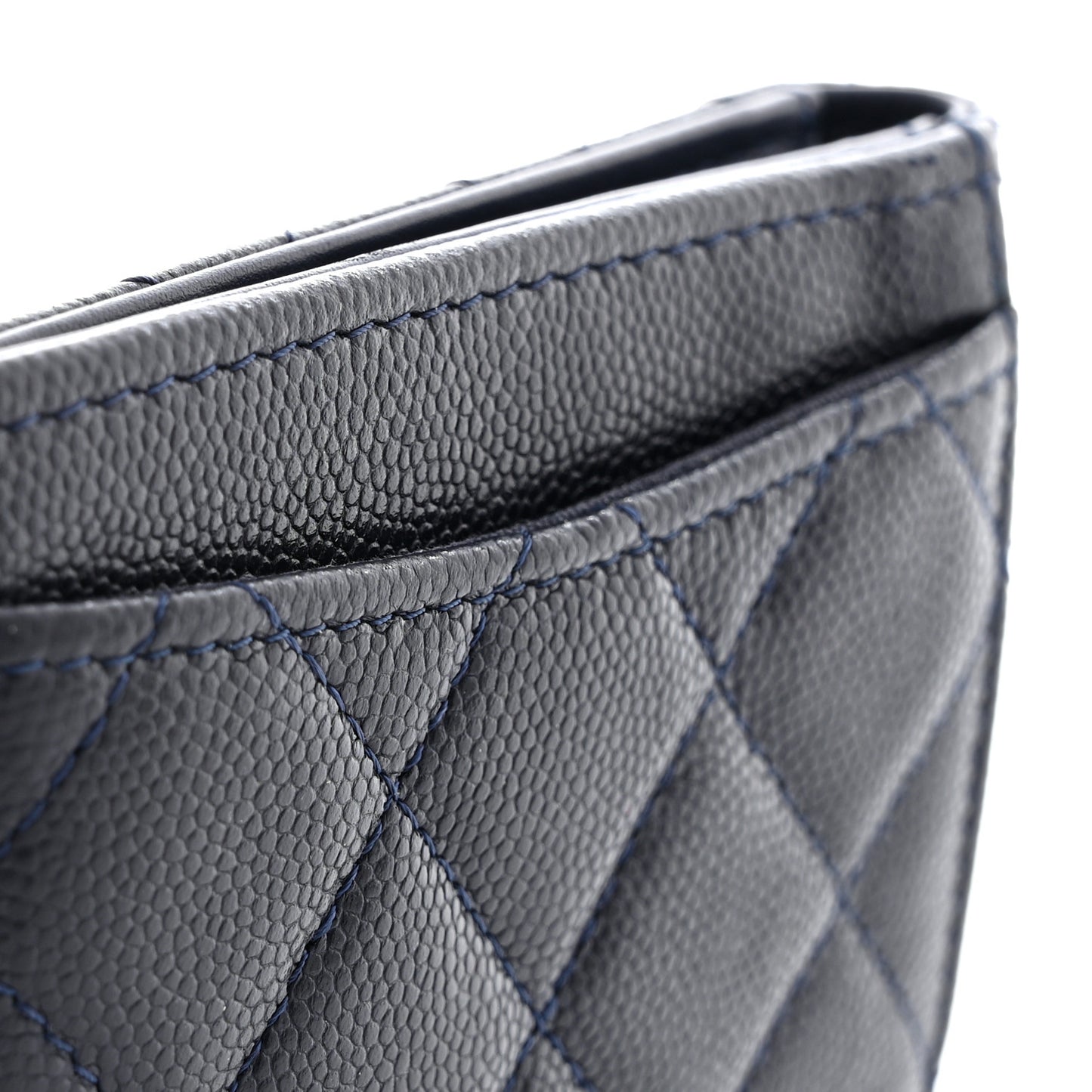 Caviar Quilted Bi-Fold Wallet Dark Blue