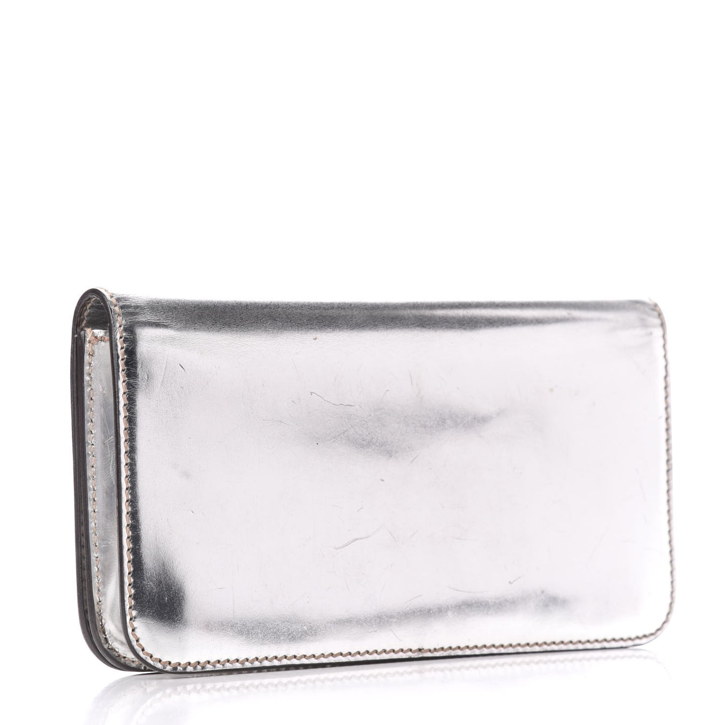 Metallic Calfskin Mirror Clutch Silver