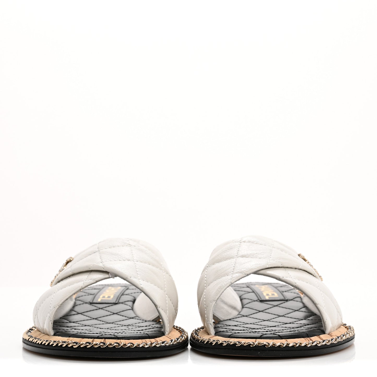 Lambskin Quilted Chain CC Sandals 39 White