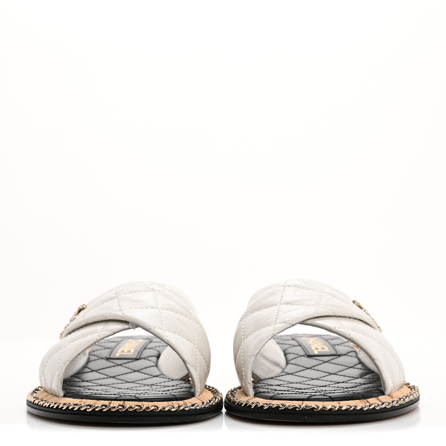 Chanel Lambskin Quilted Chain CC Sandals 39 White 3 of 12
