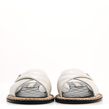 Chanel Lambskin Quilted Chain CC Sandals 39 White 3 of 12