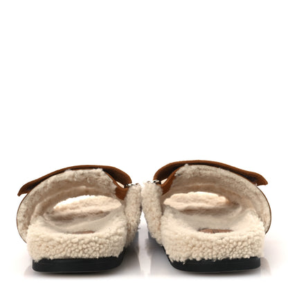 Hermes Suede Goatskin Woolskin Womens Chypre Sandals 37.5 Naturel Ecru 5 of 10