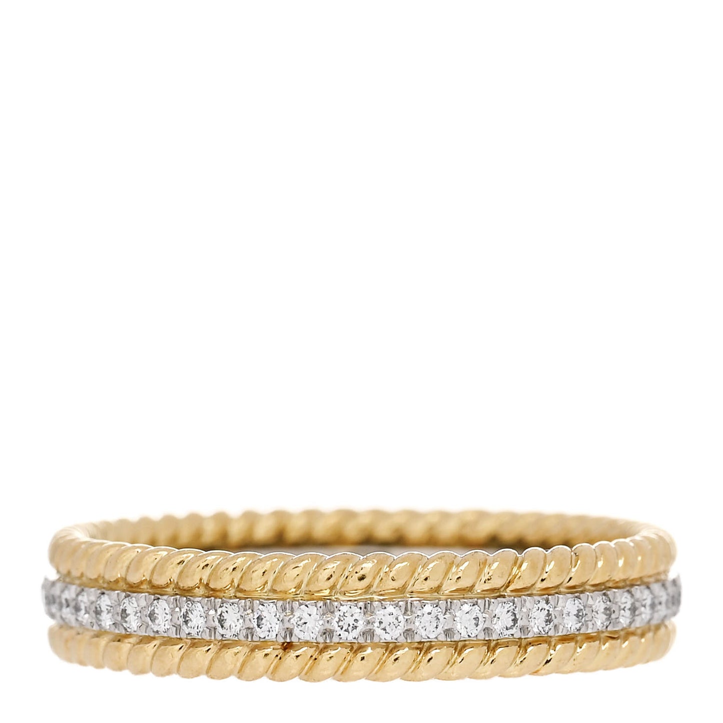 18K Yellow Gold Platinum Diamond Schlumberger Rope Two-Row Ring