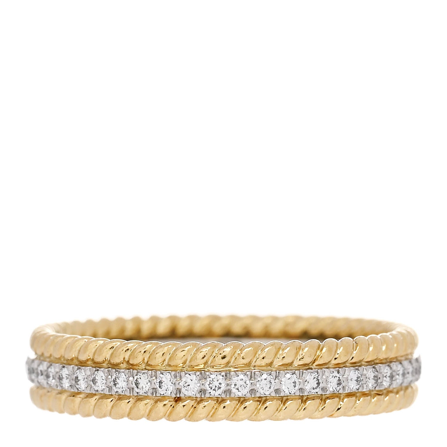 Tiffany 18K Yellow Gold Platinum Diamond Schlumberger Rope Two-Row Ring 3 of 6